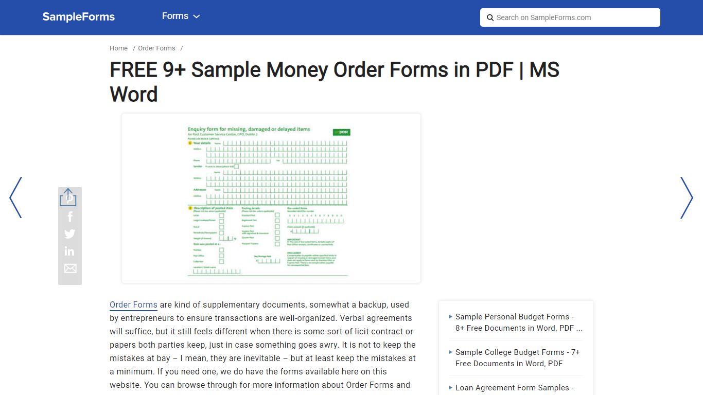 FREE 9+ Sample Money Order Forms in PDF | MS Word - sampleforms